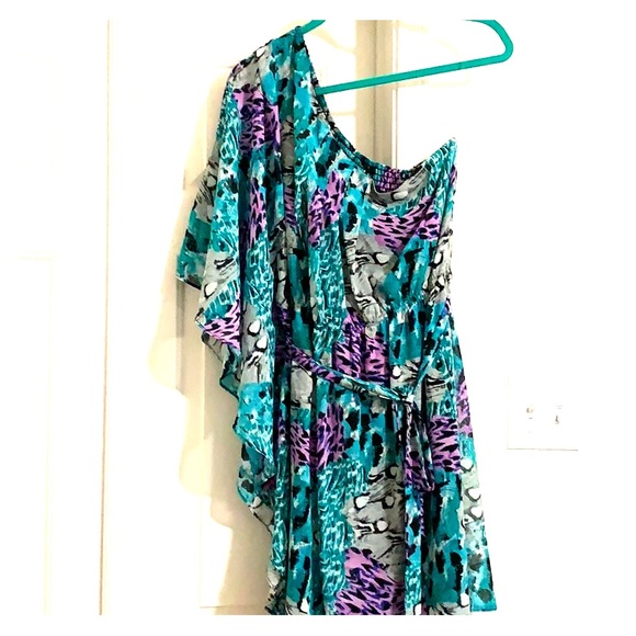 Dots Dresses & Skirts - One shoulder dress with belt tie XL